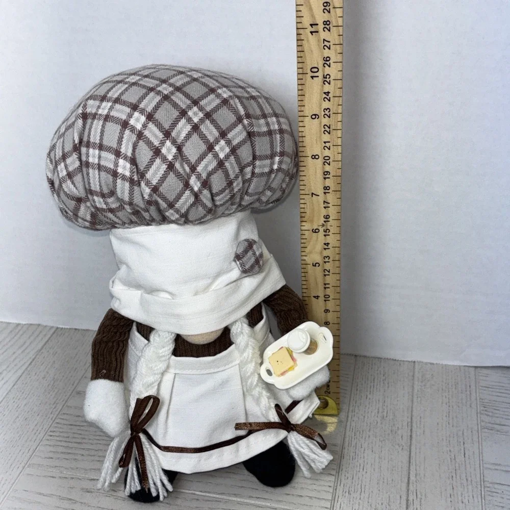 Plush Baker Gnome Snoopy Coffee Milk Tray Chef Hat Checkered  Whimsical 11 inch
